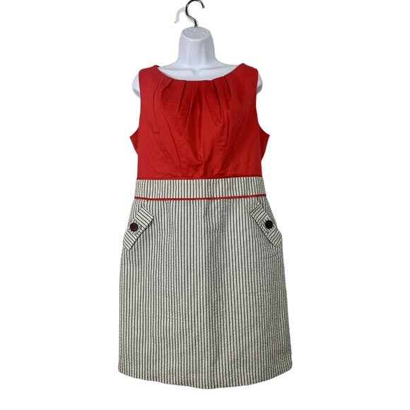 ALYX Womens Boat Neck Red & Pinstripe Sleeveless Sheath Dress W/ Pockets Size 14 - Picture 1 of 13